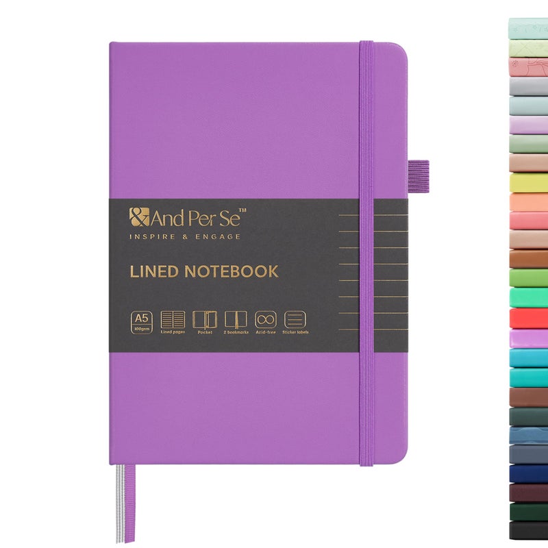 &And Per Se Lined Journal Notebook، 160 صفحة، A5 5.7 × 8 بوصة مجلات ورقية سميكة مسطرة بالكلية للكتابة، دفاتر ملاحظات ذات غلاف فني للنساء والرجال والمدرسة (عبوة واحدة، بنفسجي) - Image 1